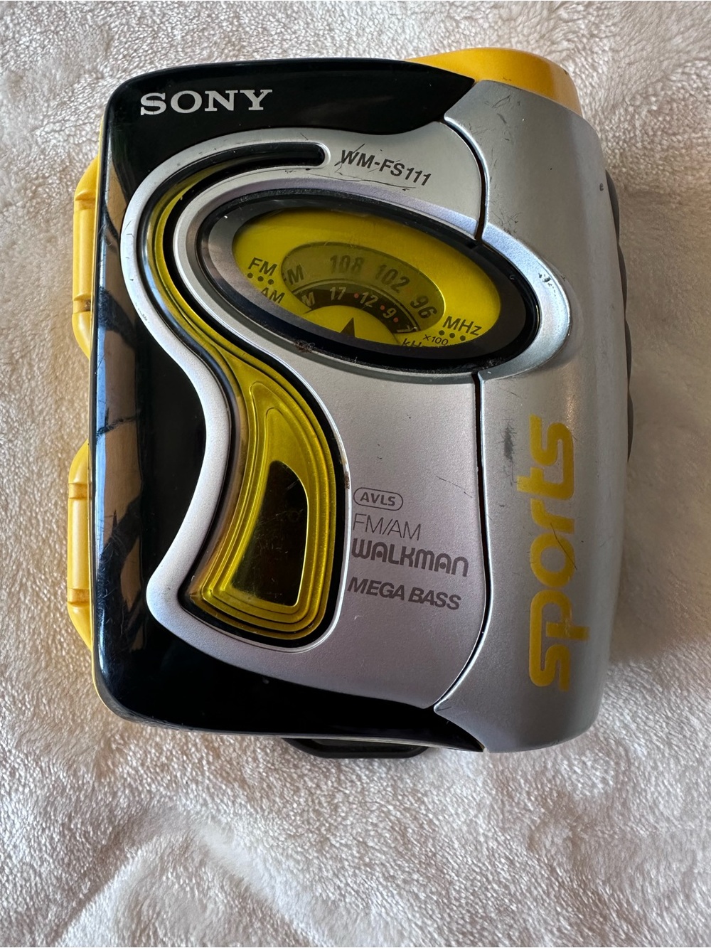 Sony Black, Silver & Yellow Sports FM/AM Walkman WM-FS111